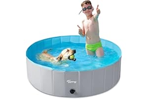 Toozey Foldable Dog Pool Dog Paddling Pool - 80cm/120cm/160cm Foldable Dog Swimming Pool, 100% Safe and Non-Toxic Pet Pool -Dog Pool for Kids and Small to Large Dogs