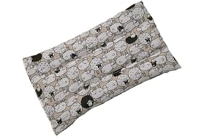 ERBORISTERIA VITA Cuscino con semi di lino Deluxe scaldacollo per dolori addominali, mal di pancia, febbre alta (600gr. - 32x19x3cm) con Pecorelle. Terapia caldo freddo. Prodotto in Emilia Romagna