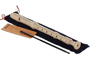 Flauta dulce soprano en Do Aulos Elite 303B, flauta (digitación barroca, completa con bolsa, rasqueta y tabla de digitación) de resina sintética, con canal curvado, color marfil