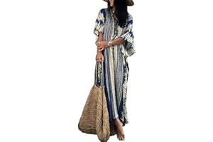 Jecarden Damska sukienka plażowa, narzutka na bikini, oversize, ponczo plażowe, luźne, letnie, pareo, długa letnia sukienka damska, elegancka sukienka maxi, bawełna, na urlop, rozmiar uniwersalny