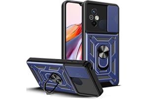 WBWONE Funda para Xiaomi Redmi 12C / Redmi 11A, Anti-Rasguño Shock- Absorción TPU/PC Carcasa con 360° Anillo Kickstand y Cubierta Deslizante de la Cámara, Azul