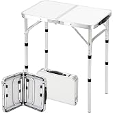 Velway Folding Camping Table 60x40cm Portable Aluminium | Small, Adjustable Height, Picnic, Outdoor Terrace, BBQ