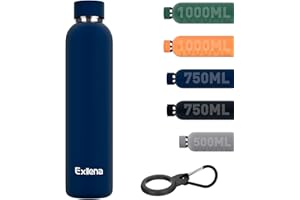 Exllena Insulated Water Bottles 750ml with Clip, Double Wall Vacuum Drinks Bottle Keeps Drinks Cold 24 Hrs/Hot 12 Hrs, Stainless Steel Water Bottle BPA Free (Dark Blue)