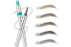 LINBLE 5 Farben flüssig Härchenzeichnung Augenbrauenstift mit Micro-Fork-Spitze, natürlich Microblading Effekt für undichte Augenbrauen (#02 Tiefbraun)