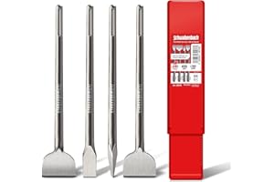 SCHWABENBACH® Jeu de Burins SDS Max – 4 Pièces 25 mm + 50 mm + 50 mm (incliné) + Burin Pointu – Burins SDS Max pour Béton, Carrelage & Maçonnerie – Compatible Marteaux Perforateurs (pas SDS Plus)