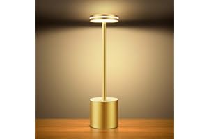 Hapfish Bezprzewodowa lampa LED z akumulatorem 5000 mAh USB do ładowania, 3 tryby kolorów, do użytku na zewnątrz, do biura, stołu, restauracji, ogrodu, złota