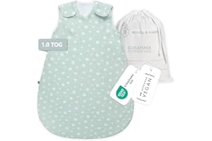 ‎EMMA & NOAH emma & noah Baby Schlafsack 1.0 TOG, Ganzjahres Schlafsack für den Frühling, Sommer und Herbst, 100% Bio-Baumwolle, OEKO-TEX Zertifiziert, Strampelsack für Neugeborene (Punkte Mint, 90 cm)