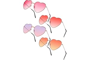 SREBIWO 4 Pack Herz Sonnenbrille, Herz Brille Hippie Gläser Retro Party Sonnenbrille Kostümzubehör für 60er 70er 80er 90er Party Foto Requisiten Geburtstagsfeier