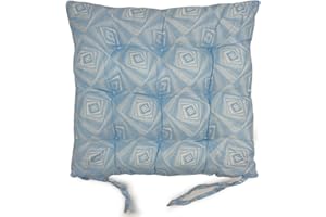cushion mania Seat Pad – Dining, Garden & Kitchen Chair Cushion with Tie-On Straps, Padded Comfort, Abstract Design (Twisted Square Blue, 6)