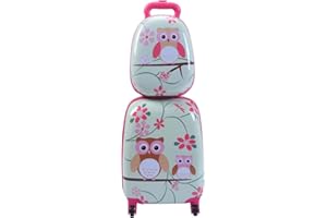 GOPLUS Valise Enfant Fille Garçon à roulettes, Valise Enfant 16” ＆Sac à Dos 12”, Hauteur de Poignée Réglable, Motifs Mignons et Divers, Espace Suffisant, Surface Etanche (Chouette)