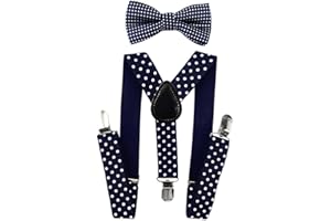 FATASH Kids Elastic Braces & Bow Tie Set | Adjustable Polka Dot Suspenders Y-Shape Clip-on Toddler | Children's Waistcoat Costume Accessory | Suitable for Boys & Girls Ages Up to 8 Years