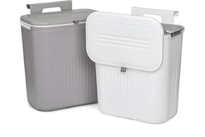 Frcctre 2 Stück 2,4 Gallonen Hängender Mülleimer mit Deckel, Küchen-Komposteimer, Mülleimer für Arbeitsplatte oder unter der Spüle, Wandmontage, Abfalleimer für Küche, Badezimmer, Schlafzimmer, Büro