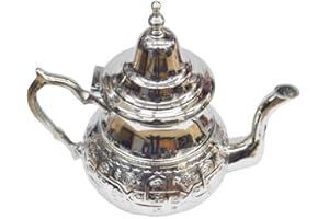 Horus Artesanía de Egipto Théière marocaine artisanale en acier inoxydable pour deux verres, traditionnelle, avec couvercle en acier inoxydable