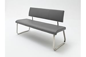 ‎ROBAS LUND Robas Lund Dining Room Bench with Backrest Faux Leather Bench Maximum Load 280 kg Kitchen Bench Grey