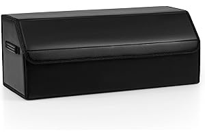 COSTWAY Boot Organiser Storage, Leather Foldable Car Trunk Organizer with Lid, Removable Divider, Collapsible Boot Storage Box for SUV, Sedan, Jeep, Camping and Home (51L, Smooth Surface)