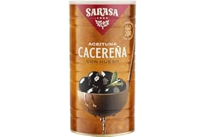 ACEITUNAS NEGRAS VARIEDAD CACEREÑA, AUTÓCTONA DE EXTREMADURA (SARASA) (1 Lata (Neto 1450, Escurrido 750), CON HUESO)