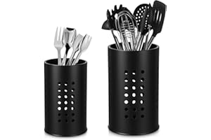 IXYDOR Soporte para utensilios de cocina, 2 Piezas Portautensilios, Utensilios Negros de Acero Inoxidable, Escurridor de Cubiertos Acero Inoxidable, recipiente para utensilios