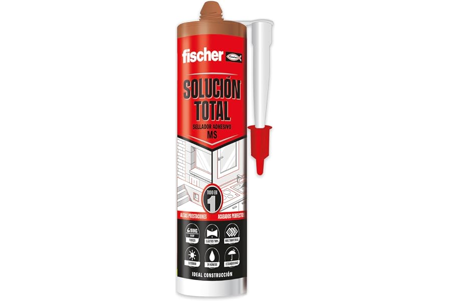 fischer - Solución Total Marrón 290ml | Alta Elasticidad y Adherencia | Uso Interior y Exterior | Pintable y Resistente a UV 