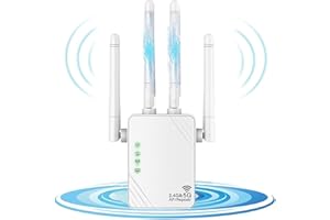 Nouveau répéteur WiFi,1200Mbps 2.4G / 5G Double Bande repeteur WiFi, amplificateur Signal WiFi, 4 antennes, 2 Ports LAN, amplificateur WiFi, idéal pour Le Bureau et la Maison WiFi Extender
