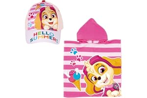 REQUETEGUAY URBAN RU Poncho Paw Patrol Toalla para Playa o Piscina + Gorra Patrulla Canina para Niñas | Pack de Gorra y Poncho Paw Patrol Skye | Gorra Ajustable y Poncho Patrulla Canina Skye con Capucha (Rosa)