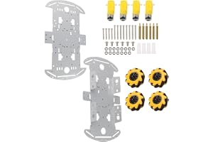 Comgooldool DIY för MECANUM-hjul robotbilskit metallchassi 4WD för TT-motor, allriktad smart fordon för Arduino för RASPBERRY Pi inlärning av hinderundvikande och spårtestning silver