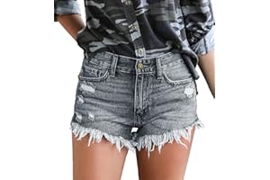 Onsoyours Pantalones Cortos Mujer Jeans Vaqueros Básicos Rotos Cintura Alta Verano Denim Hot Pants Elasticos Shorts con Bolsillos