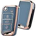 OATSBASF Car Key Case Key Case, Key Box Cover 3 Buttons (gold trim-grey)