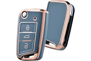 ‎OATSBASF OATSBASF Autoschlüssel Hülle VW, VW Golf 7 Schlüsselhülle, Schlüsselbox Cover für VW Polo, Skoda, Tiguan, MK7 3-Tasten (Goldener Rand-Grau)