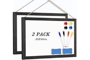 Emfogoo 2Piezas Pizarra Blanca, Pizarra Magnetica 30x40cm, Pizarra Blanca Magnética con 4 Bolígrafos, 4 Imanes, 2 Borrador Magnético, Tablero Recordatorio para Oficina Escuela y Casa