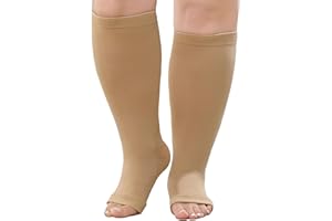 LOFIR Skarpety uciskowe dla mężczyzn i kobiet: skarpety medyczne stopniowany kompresja 20-30 mmHg elastyczne pończochy z otwartym palcem Gruba długość do kolan do kolan duży rozmiar beżowy czarny 1