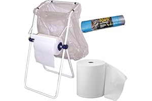 Tecnokit: Dispenser Bobina Carta da Pavimento con Portasacco, con sacchi immondizia e rotolo in omaggio Bianco, 45x46x95H, con minuteria per l'utilizzo, pratico e resistente, struttura in acciaio.