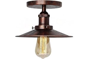 HTRUIYATY Vintage Retro Umbrella Ceiling Light Retro Industrial Metal Copperhead Ceiling Lamp E27 Kitchen Loft Bar Lighting Barn Light (Rust Colour 22 cm)