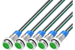 Gebildet 5pcs 6mm Energy Saving LED Metal Indicator Light 3V-4.5V-5V-6V-7.5V-9VDC Waterproof Signal Lamp with Wire,Green