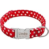 DidogPersonalized Engraved Dog Collar,Soft Nylon with Stainless Steel Quick Release Buckle, Dot Pattern Dog Collar with Nameplate, for Small Medium Dogs, Red, Medium size
