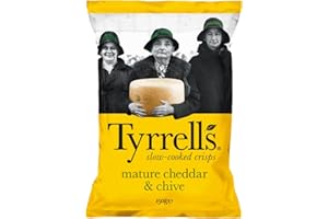 TYRRELLS, Chips Cheddar, Patatine al Gusto Formaggio, Ideali come Snack per Merende, Aperitivi, Antipasti o Feste, Senza Coloranti e Senza Glutine, Busta da 150 g