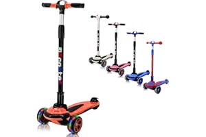 SIMEIQI 3 Wheels Kids Scooter for 5+ Years Old Boys Girls Teenager Foldable 4 Adjustable Handlebar from 32" - 40" Wide Flashing LED Wheels