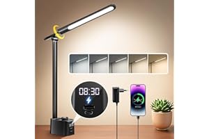 COOLNIGHT Lampada da Scrivania pieghevole Eye-care,Lampada da tavolo con regolazione tramite manopola,11livelli di luminosità 5modalità di illuminazione,Lampada da scrivania con uscita USB+TypeC