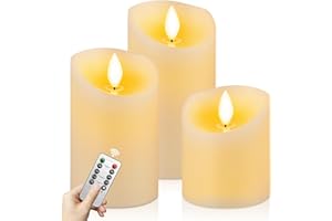 CNMTCCO Bougies LED sans Flamme avec Télécommande – Lot de 3 (10/12,5/15cm, diamètre7,5cm) – Bougies en Cire Véritable à Effet Vacillant – Fonctionnent à Piles pour Noël, Mariage, Fête et Décoration