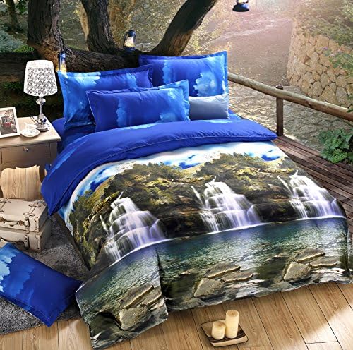 HOHAI 4Piece Waterfall High Mountain Printed 3D Bedding Set Duvet Comforter Cover For Double Size
