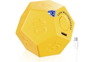 SHPTDJTIC Rotating Pomodoro Timer Desk - Rechargeable Productivity Timer,Shower Timer Waterproof,Magnetic Flip Mute,Vibrate & Sound Alert,Time Timer for Kitchen Cooking,Kids Study,Desk,ADHD|YELLOW