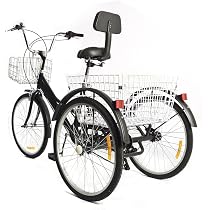 Tricycle Adulte 24 Pouces 6 Vitesses - Avec Panier, Siège Réglable, Charge 120 Kg