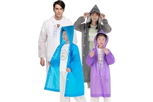 QZLSAYSL Set famiglia 4 Pezzi Famiglia Con Polsini Regolabili Ponchos For Kids Ponchos Family Pack Rain Ponchos For Adults Reusable Kids Poncho Rain