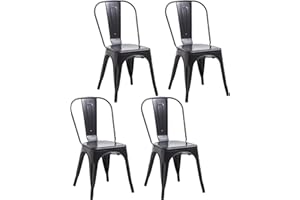 HJhomeheart - Juego de 4 Sillas de Comedor de Metal con Respaldo Apilable, Diseño Industrial de Estilo Vintage para Restaurante, Boda, Cafetería, Jardín (Negro)