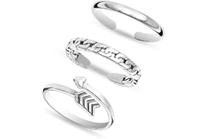 LeCalla 925 Sterling Silver Minimalist Toe Rings Set Lightweight Simple Antique Open Adjustable Toe-Rings for Women