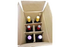 Boxes2Go Printed Double Wall 6 Bottle Wine Shipping Box (270 x 185 x 330mm) With Dividers and Brace - Ideal for Liquor Stores, Events, and Gifting Wine (Pack of 5)