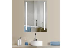 ‎HOKO HOKO LED Badspiegel 60x80 cm Stuttgart. Design Badezimmerspiegel LED beleuchtet mit Touch Schalter + LED Wechsel - Warmweiß - Kaltweiß - Neutral