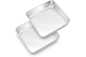 Onader kwadratowa forma do ciasta, ze stali nierdzewnej, prostokątna forma do zapiekania, zestaw 2 sztuk, 20 x 20 x 5 cm, idealna do brownie/lasagne/ciasta, nietoksyczna i nadaje się do mycia w