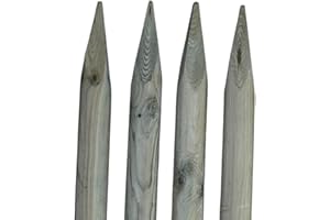 TIMBERMIK ø 6cm Lot de 4 Piquet Cloture Bois Longueur: 180 cm Poteaux De Clôture De Jardin Imprégné Résistant Aux Intempéries Palissade Tuteurs avec Pointe Couleur Olive