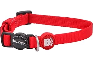 DUKIER - Collar para Gatos, Regulable y Ajustable, Accesorio Mascotas Resistente y con Cierre de Seguridad, Color Rojo, Talla Única (17-29 cm)