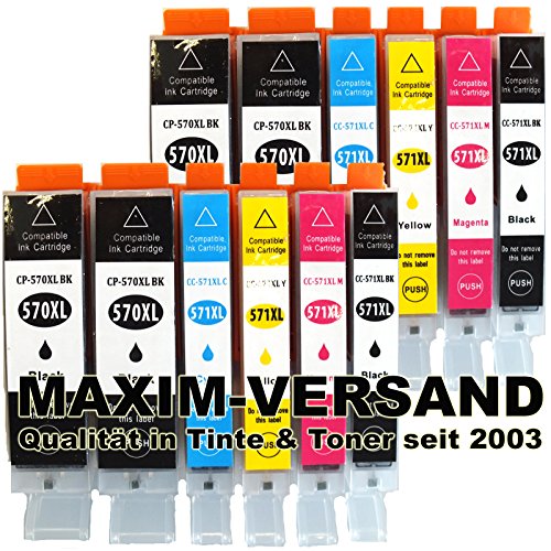 12 MAXIMPRINT Lot de Cartouches d Encre compatibles avec Canon PGI-570 XL   CLI-571 XL Multipack Set avec puces et avec indicateur de niveau d encre compatibles avec Canon Pixma Series